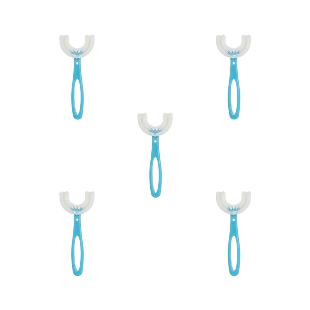 5 Set of Kids Teeth Cleaning Manual Brush U-Shape Oral Tooth Cleaning Blue 6-12 Years