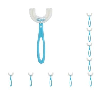 10 Set of Kids Teeth Cleaning Manual Brush U-Shape Oral Tooth Cleaning Blue 6-12 Years
