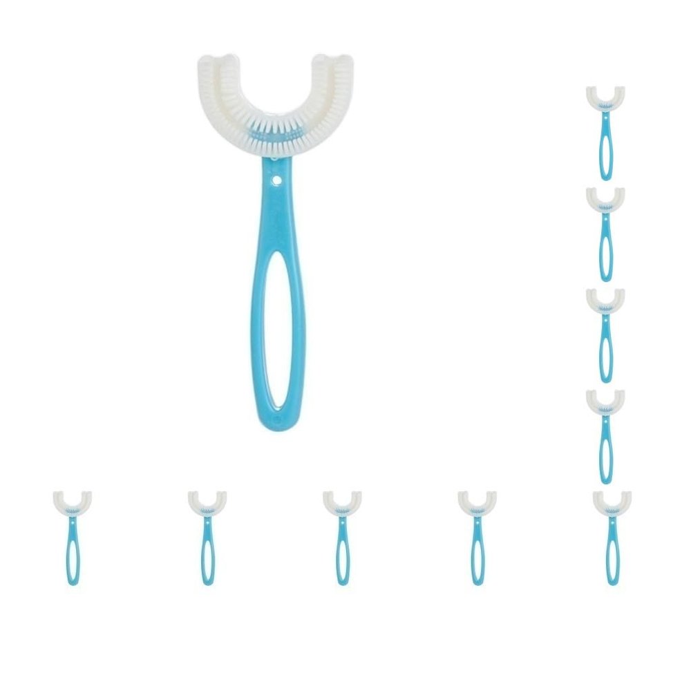 10 Set of Kids Teeth Cleaning Manual Brush U-Shape Oral Tooth Cleaning Blue 6-12 Years