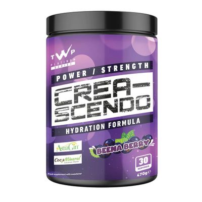 TWP Nutrition Platinum Series Crea-Scendo Creatine Powder, 470g / 250g and 50/30 Servings, 5 Great Flavours (Beena Berry, 470g)
