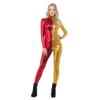 JQYTEN Sexy Shiny Metallic Bodysuit Zipper Jumpsuit Unisex Stage Show Clubwear Long Sleeve Vinyl Leather Catsuit Zentai Rose Red view 3