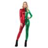 JQYTEN Sexy Shiny Metallic Bodysuit Zipper Jumpsuit Unisex Stage Show Clubwear Long Sleeve Vinyl Leather Catsuit Zentai Rose Red view 4