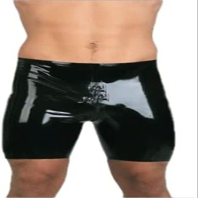 IDOBLO Men's Latex Shorts With Crotch Zipper Men's Sports Shorts,Black,M