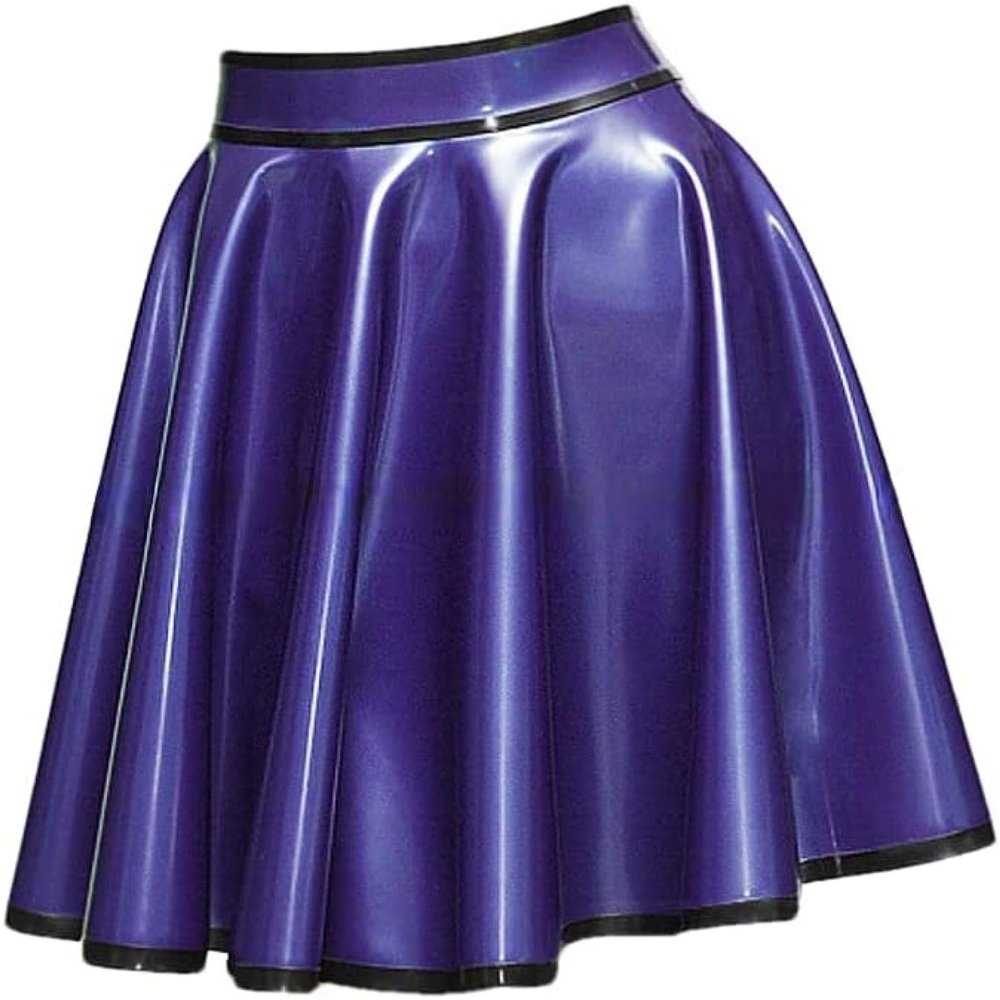 Purple and Black Mini Sexy Latex Swing Skirts with Zipper at Back Short Rubber Bottoms,Metallic Purple,L