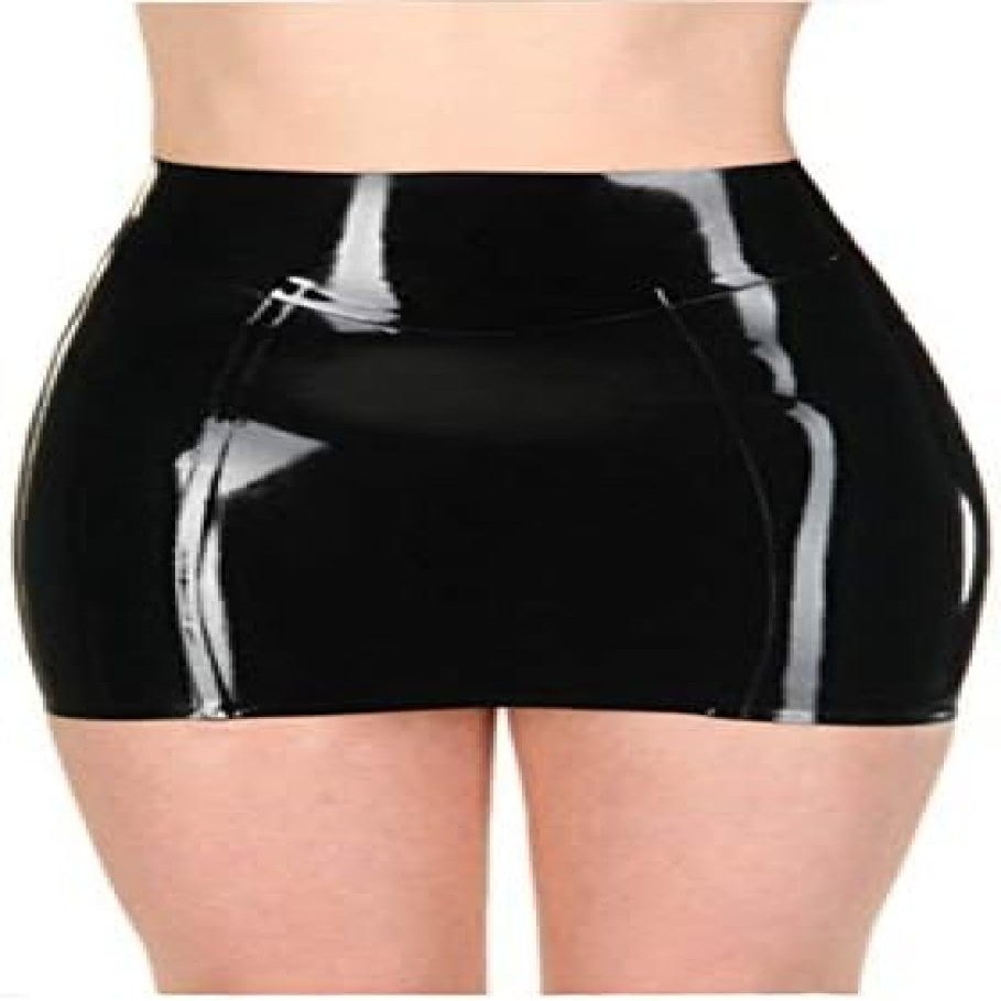 IDOBLO Sexy Black Latex Mini Skirts Tight Latex Rubber Dresses with Back Zip,Black,XXL