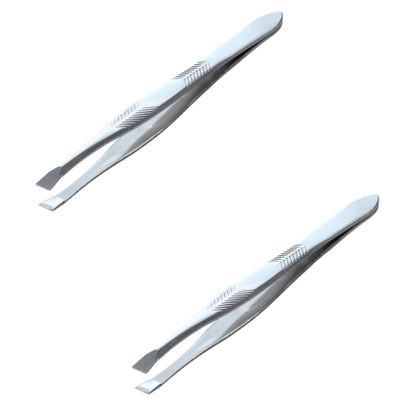 2X Silver Tone Stainless Steel 3.5 inch Length Tweezer for Eyebrow