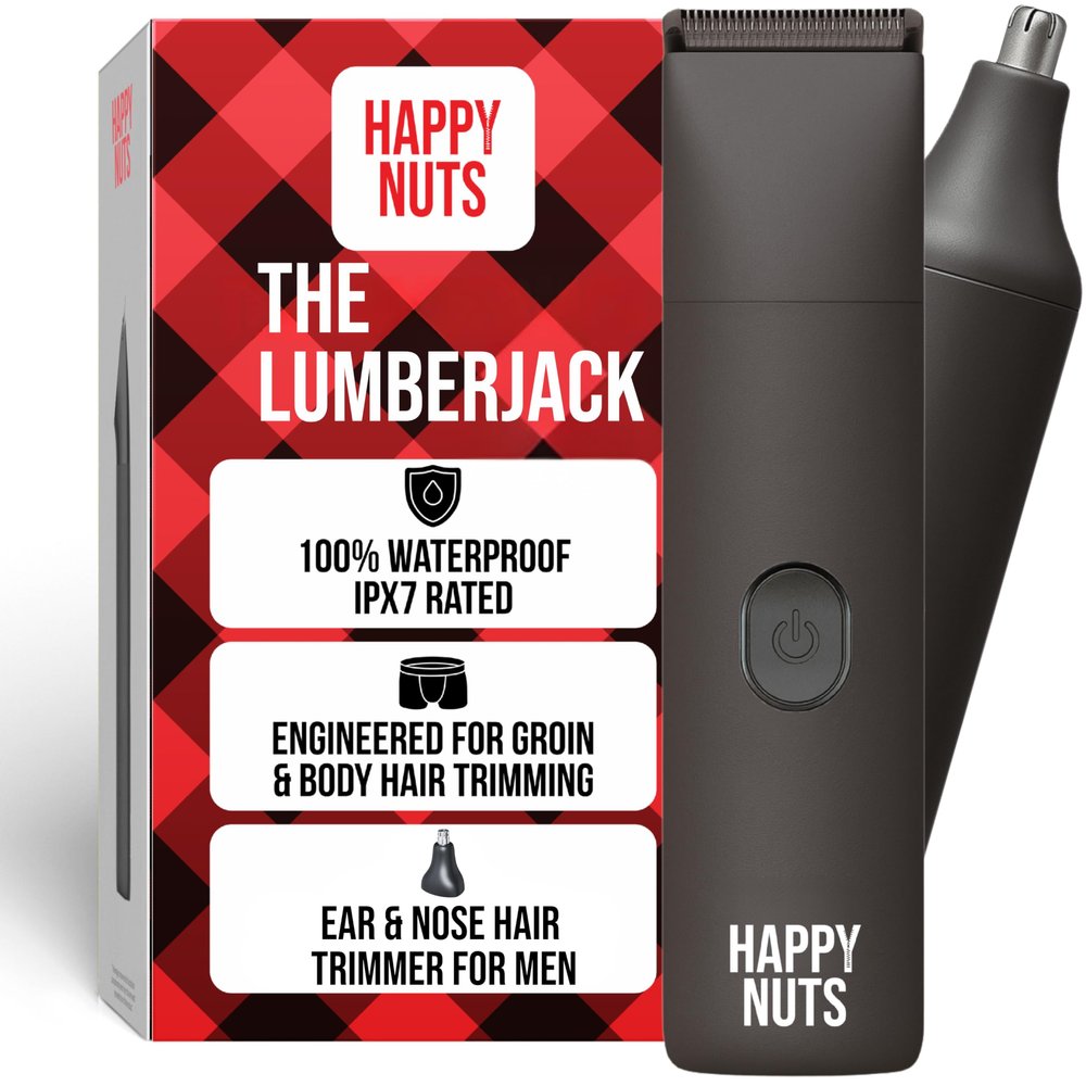 Happy Nuts The Lumberjack Electric Groin & Body Hair Trimmer for Men - Mens Body Groomer Kit for Privates - Smooth Ball & Pubic Hair Shaver (Graphite)