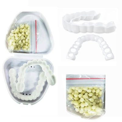 Flipped Warmth 1 Pair Teeth Veneers Dentures Fake Teeth Braces Whitening Cosmetic Tooth Covering Snap Smile Teeth Top and Bottom Clip in Veneers Teeth Temporary Upper and Lower False Teeth