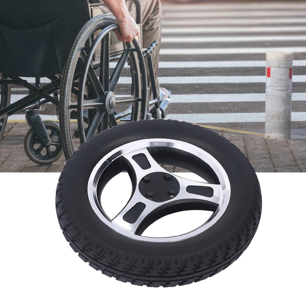 10inch Wheelchair Caster Wheel, (10")250 * 50mm 4 Holes Anti-Slip No Inflation PU Wheel Alloy Steel Hub Explosion Proof Caster, 6mm Walker Tire Replacement