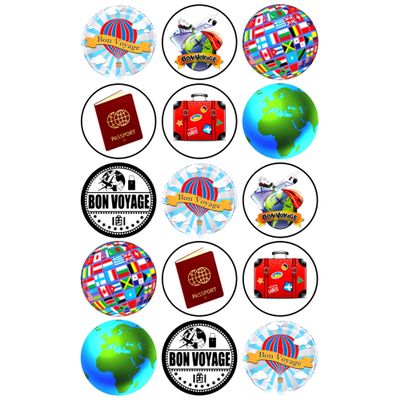 15 x Bon Voyage Mix Edible Wafer Card Fairy Cupcake Toppers Cake Party Decorations