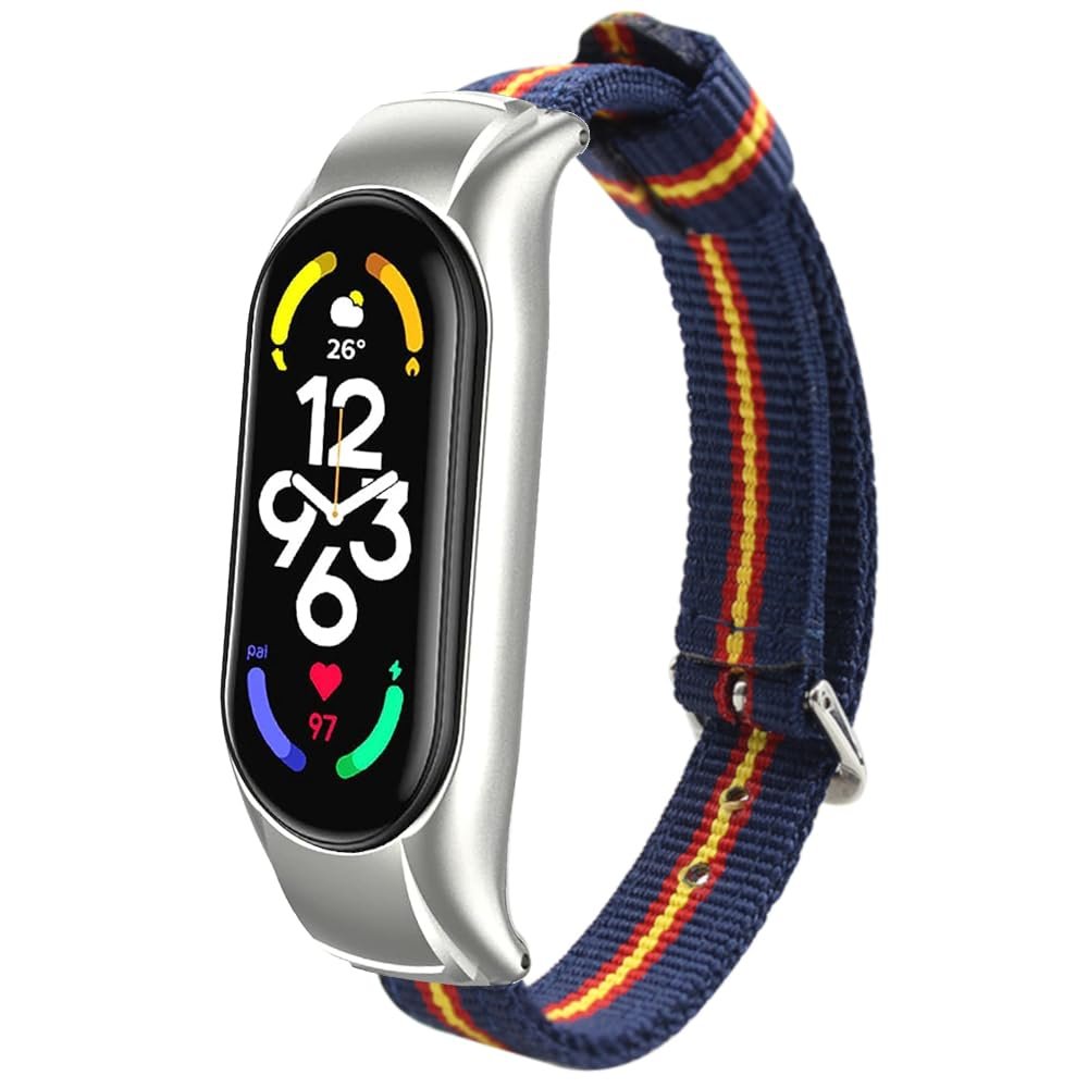 ESTUYOYA - Nylon Wristband Compatible with Xiaomi Mi Band 8 Colours Spain Flag Double Band New Anti-Lost Security System Blue Otan