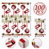100 Pack Christmas Guest Napkins Xmas Hanging Ball Pine Cone Pattern Disposable Paper Napkins Xmas Holiday Dinner Hand Napkin for Home Kitchen Bathroom, 13 x 15.7 Inch view 2