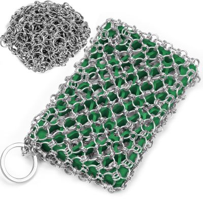 2in1 Chainmail Scrubber for Cast Iron Pans - Detachable Cast Iron Cleaner Chain Mail Scrubber, Cast Iron Skillet Scrubber Cast Iron Cleaning Chain Scrubber for Cast Iron, Dutch Oven, Carbon Steel Pan