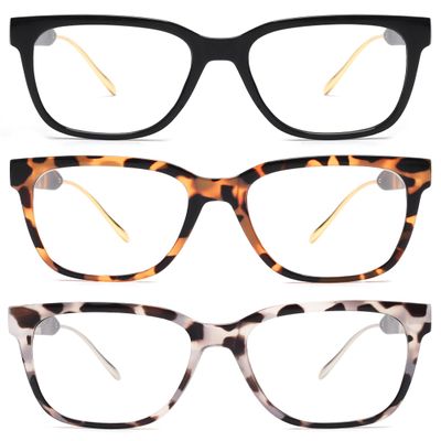JM 3 Pack Classic Square Reading Glasses for Women Men, Retro Trendy Oversized Blue Light Blocking Readers +2.0