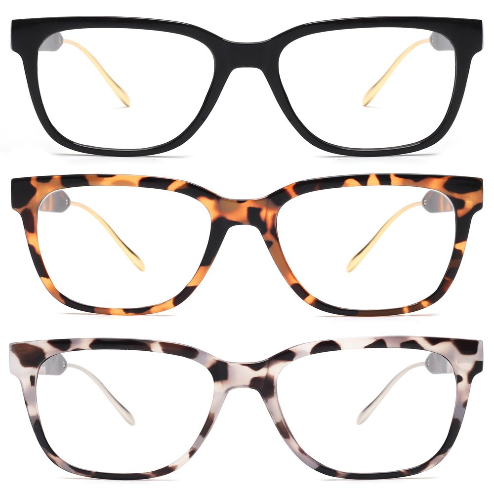 JM 3 Pack Classic Square Reading Glasses for Women Men, Retro Trendy Oversized Blue Light Blocking Readers +2.0