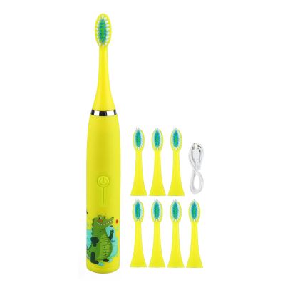 Kids Electric Toothbrush, USB Rechargeable Electric Power Soft Toothbrush with 8 Brush Heads for Children, 4 Modes, Smart Timer (Yellow)