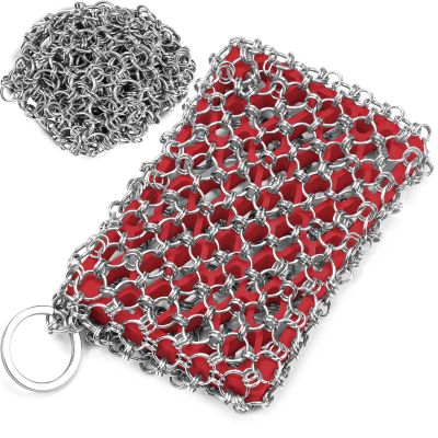 [Dual-use] Cast Iron Scrubber Cleaner - 316 SS Chain Mail Scrubber | Detachable Chainmail Scrubber - Cast Iron Pan Pot Skillet Scrubber - Metal Scrub Pad Cleaning Kit to Clean Cast Iron,Dutch Oven,Wok