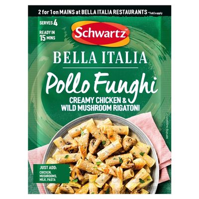 Schwartz x Bella Italia Pollo Funghi Creamy Chicken & Wild Mushroom Rigatoni Recipe Mix, 30g