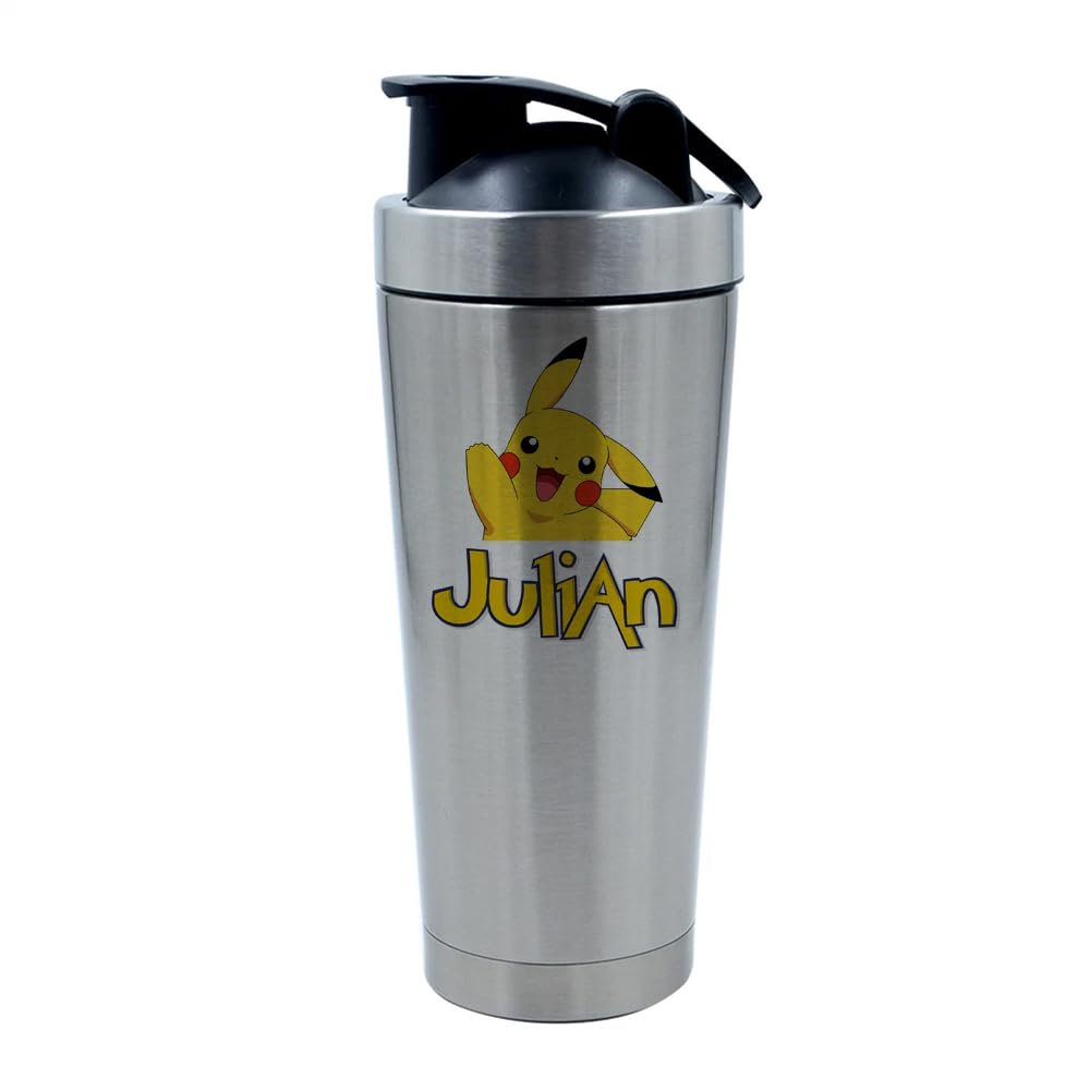 Cartoon Character Gift, Personalised Water Bottle, Gift For Kids, Boy, Girl, Back To School, 500ml Aluminium Shaker Bottle for Supplement Shakes - Easy Clean, Durable Cup. (Silver)