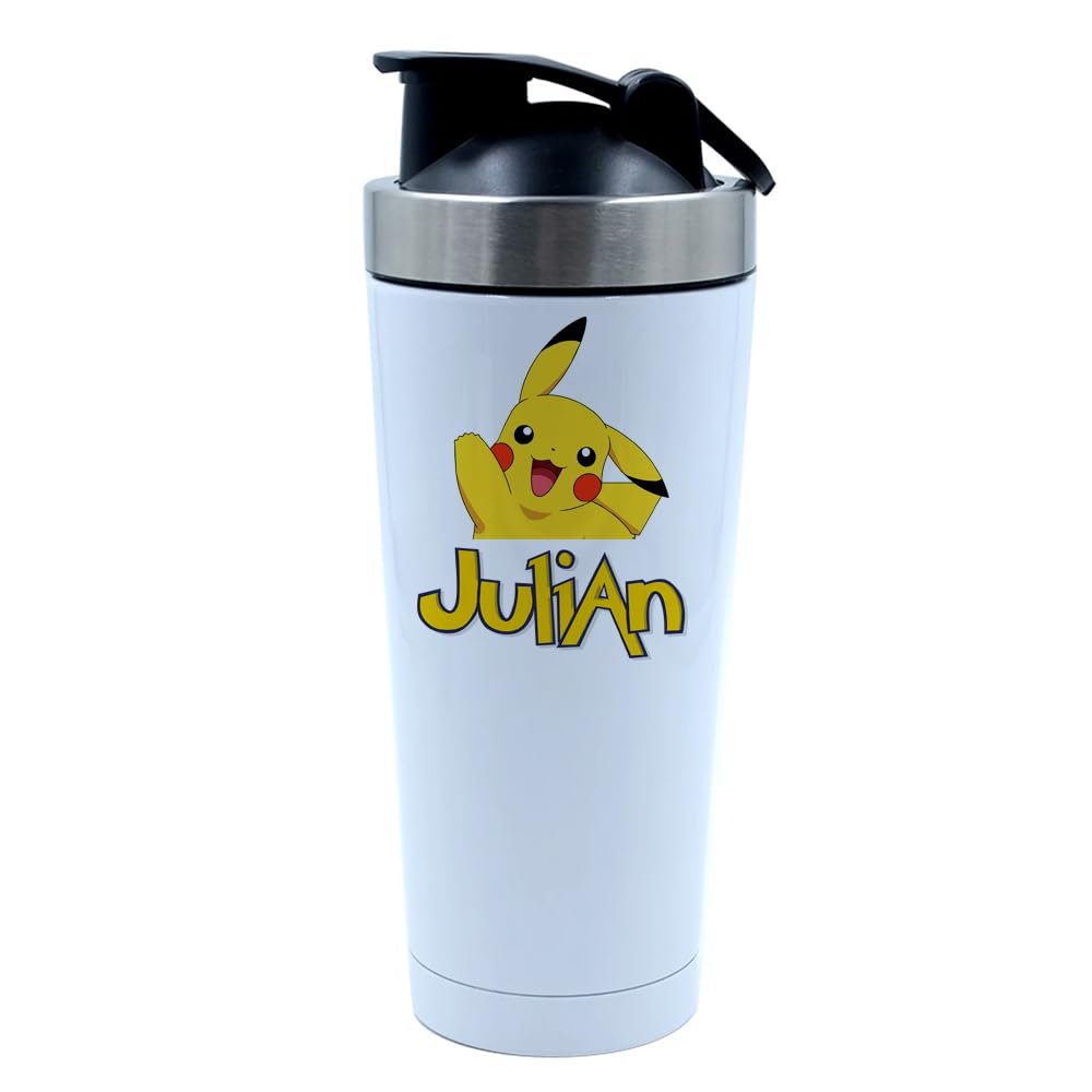 Cartoon Character Gift, Personalised Water Bottle, Gift For Kids, Boy, Girl, Back To School, 500ml Aluminium Shaker Bottle for Supplement Shakes - Easy Clean, Durable Cup. (White)