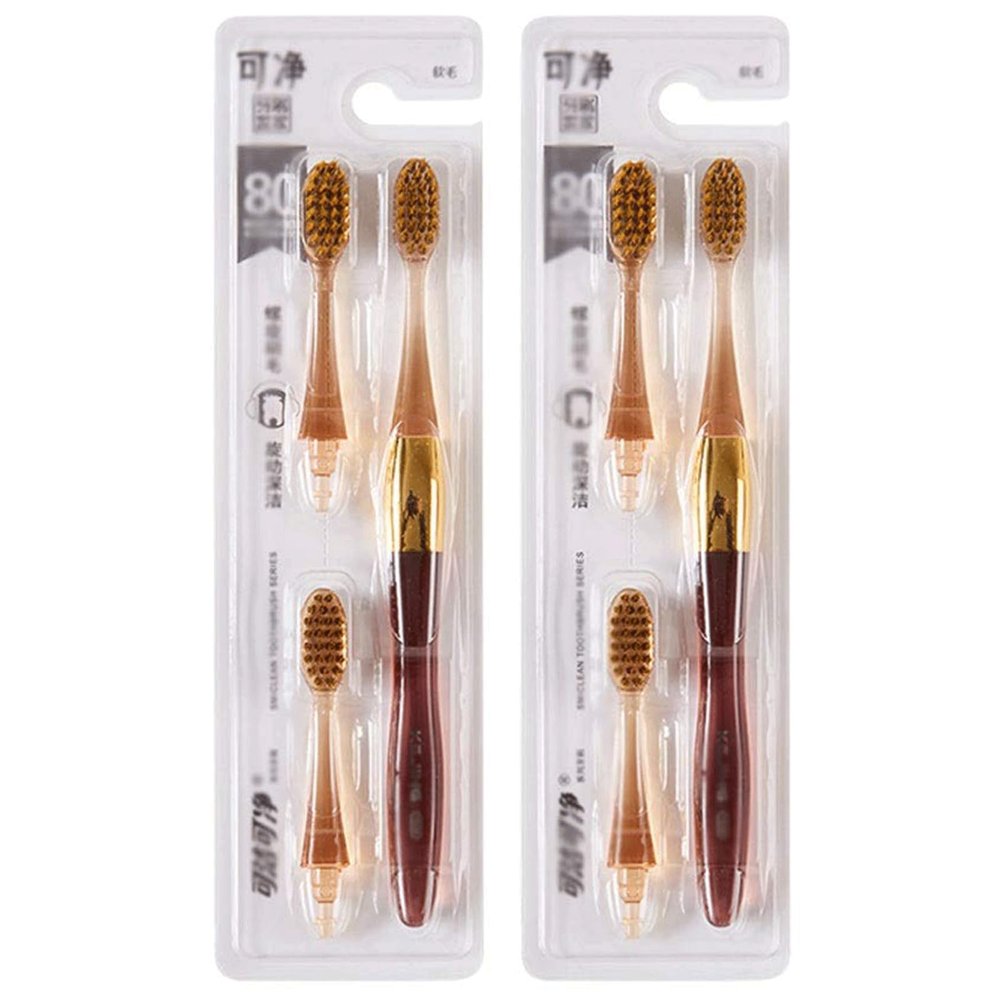 Compact Medium Soft Toothbrush, 2 Pack Manual Toothbrush for Adults Children, Includes 2 Replacement Toothbrushes Heads Ergonomic