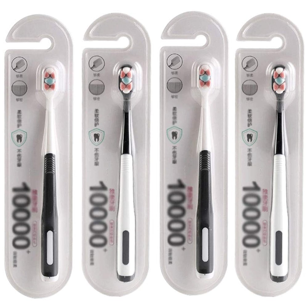 Compact Ultra Soft Toothbrush for Adult/Pregnancy/Junior, Micro Nano Manual Toothbrushes with 10000 Bristles, 4 Count Toothbrushes Ergonomic