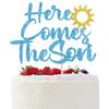 Here Comes The Son Cake Topper - Sun Baby Shower Cake Topper - Welcome Little Sunshine, Sunshine Boy Baby Shower Party Decorations Blue Glitter view 1