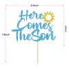 Here Comes The Son Cake Topper - Sun Baby Shower Cake Topper - Welcome Little Sunshine, Sunshine Boy Baby Shower Party Decorations Blue Glitter view 4