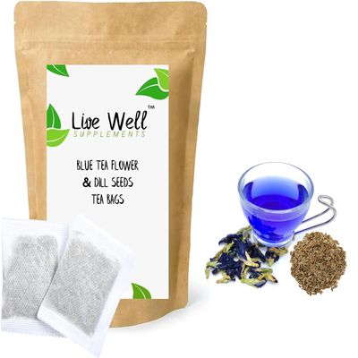 BLUE TEA FLOWER Herbal Tea Bags (Unbleached Tea Bags) Premium Quality! Available in 30+ Varieties (Blue Tea & Dill Seeds, 25 Tea Bags)