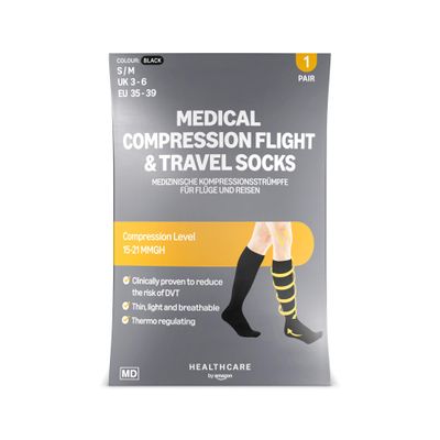 Healthcare by Amazon Medical Compression Flight & Travel Socks Black 3-6/35-39 (Previously a Amazon Basic Care Brand, Same Product)