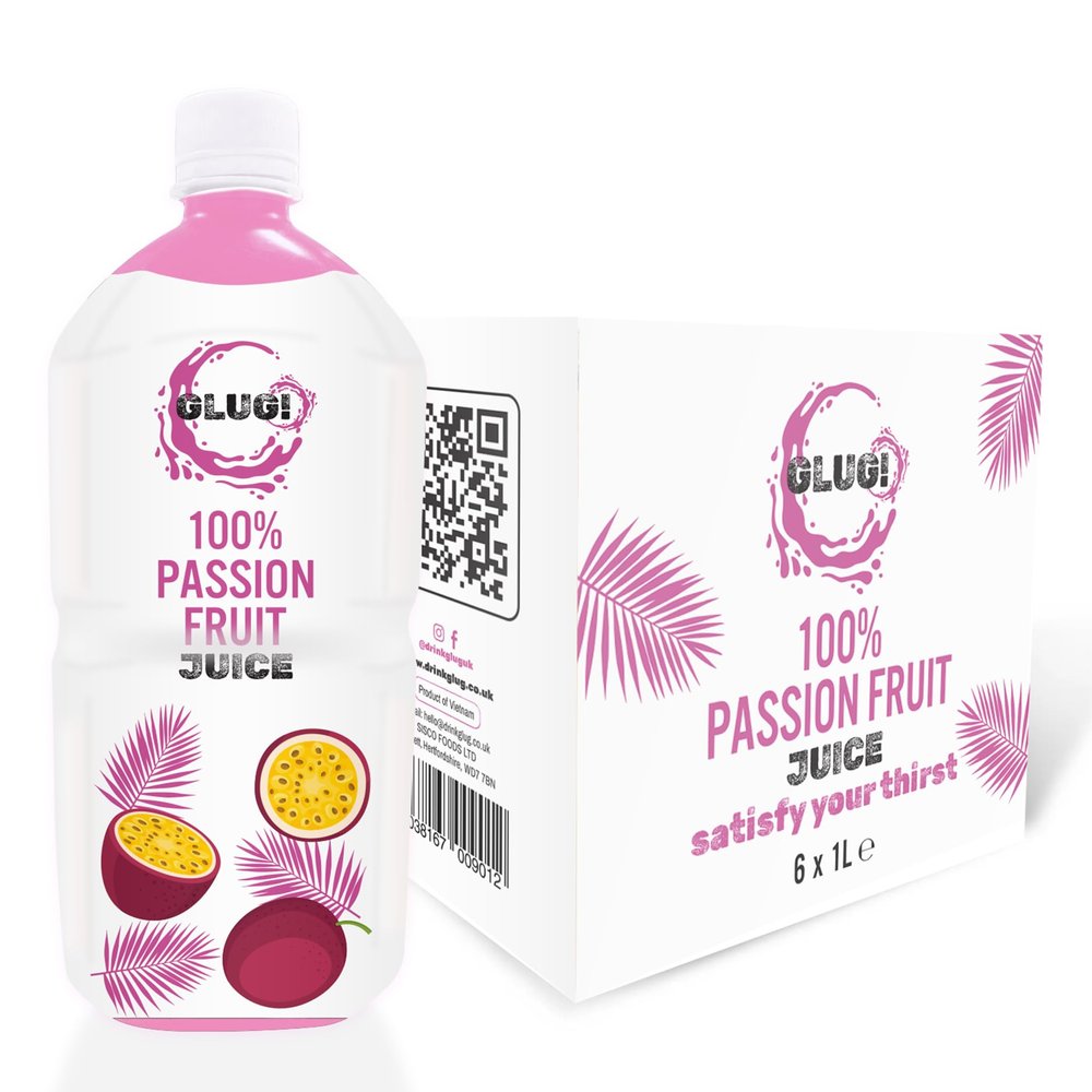 GLUG! 100% Passion Fruit Juice, Healthy Juice Drink With No Added Sugar (6X1L)