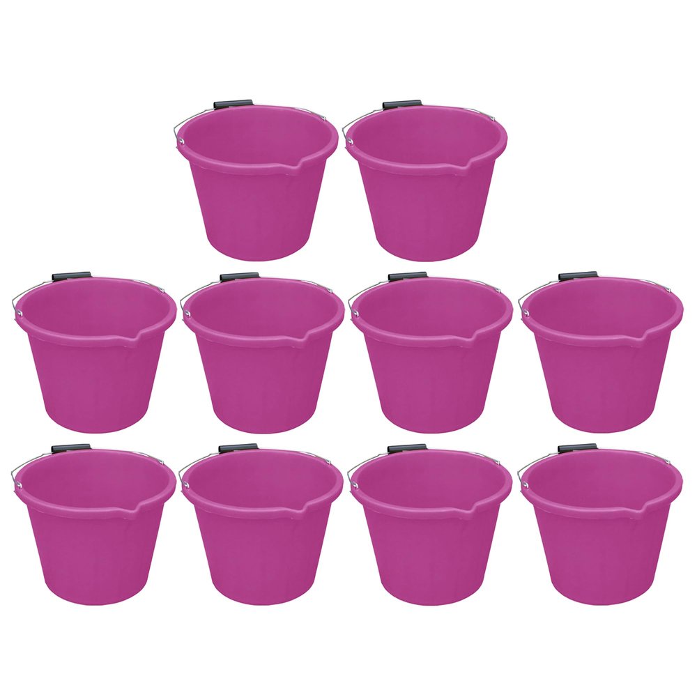10 x 14L Litre Strong Plastic Builders Bucket 3 Gallon Multipurpose Storage Bucket Construction Bucket With Metal Handle & Spout For Cleaning Animal Feed Mixing Home & Garden Made in UK (Pink)