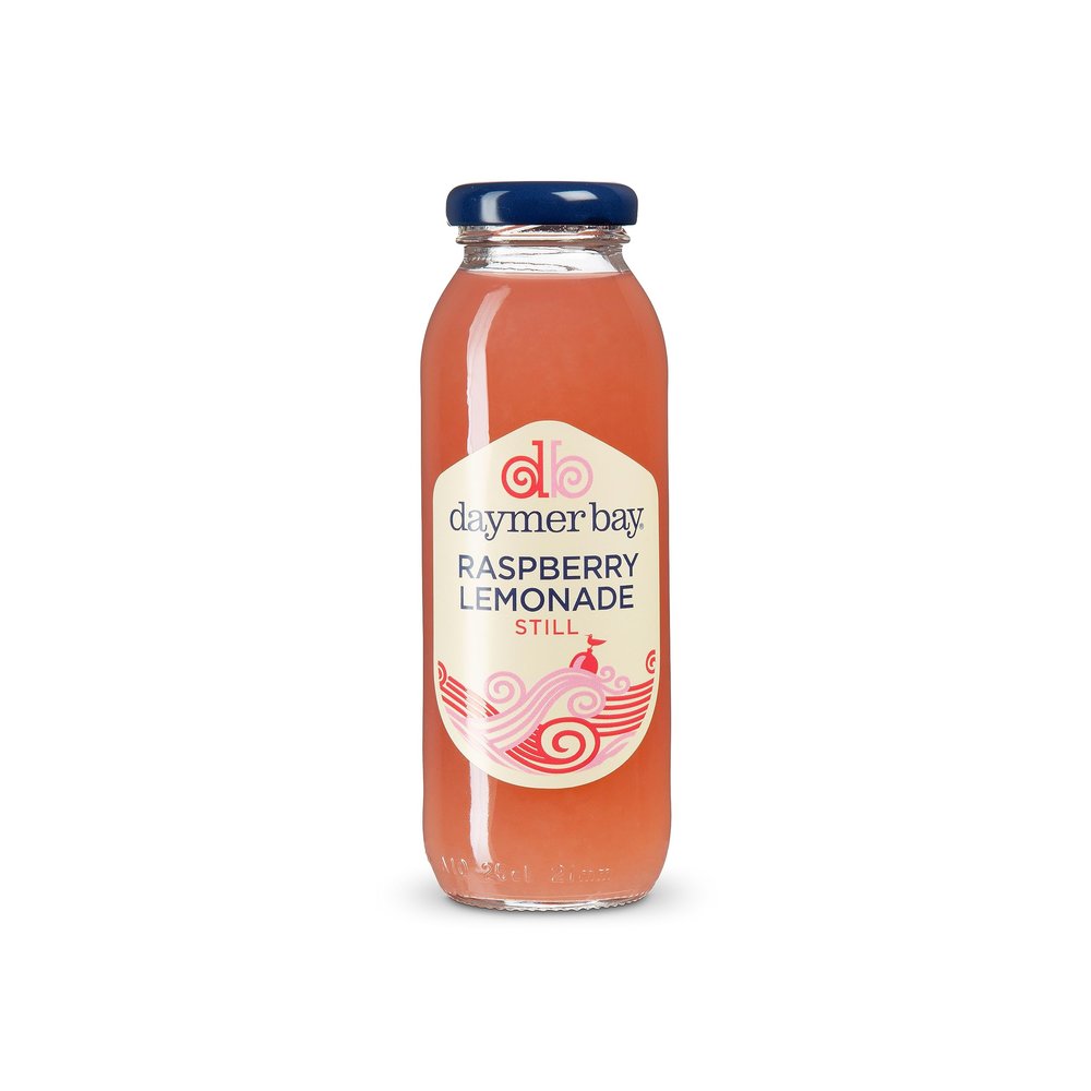 Daymer Bay - Raspberry Lemonade, Refreshing Summers Drink, Natural Ingredients, Not from Concentrate, Vegan, Gluten Free, 100% British Recyclable Packaging 24 x 250ml Glass Bottles