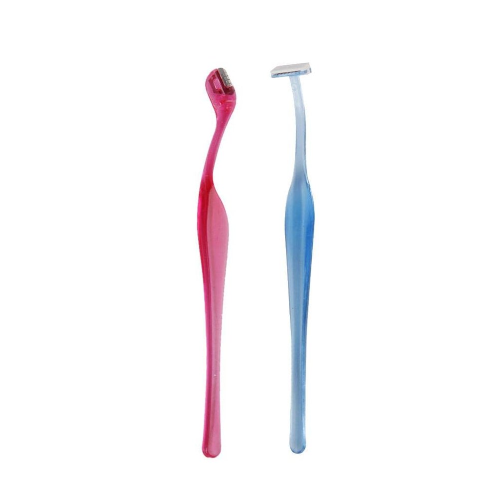 Tiuimk Mini Eyebrow Razor Set for Shaping Eyebrows - L-Shape and T-Shape Design - Red and Blue Colors - Stainless Steel Blades - Premium Plastic Handles - Suitable for Girls - 2-Pack