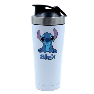 Personalised Cartoon Character Water Bottle Gift, Gift For Kids, Boy, Girl, Back To School, 500ml Aluminium Shaker Bottle for Supplement Shakes - Easy Clean, Durable Cup. (White)