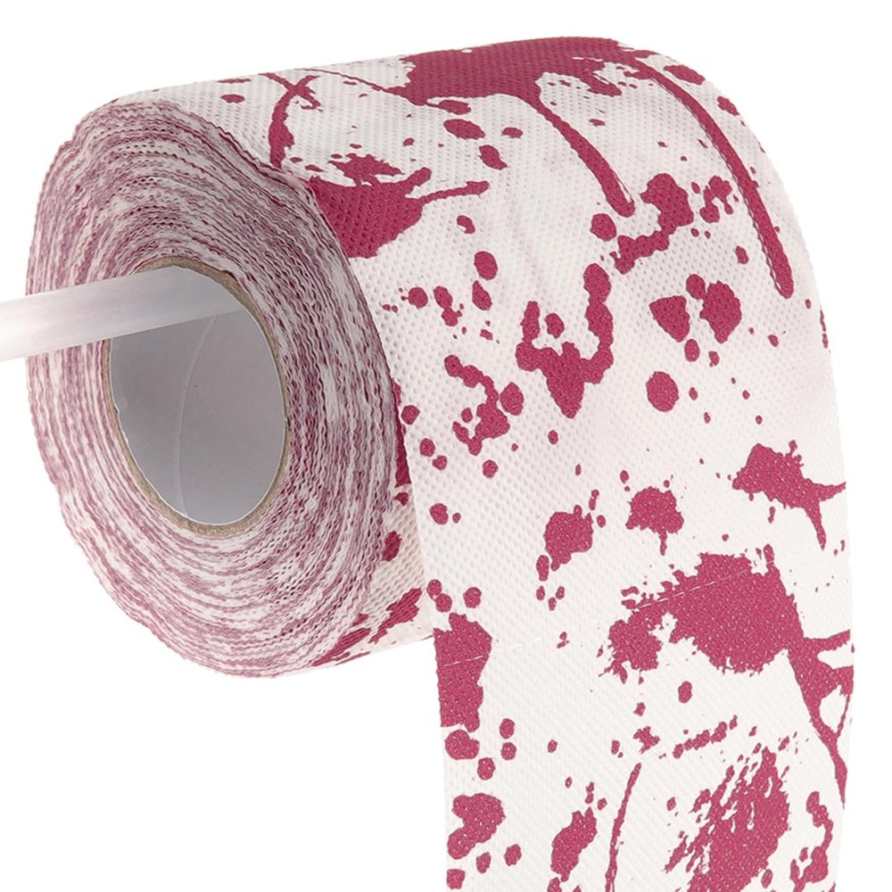 Housoutil Halloween Toilet Paper Roll with Bloodstain Print Decorative Bathroom Tissue for Party Supplies and Spooky Festive Decoration