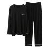 Mymyguoe Men's Pyjama Set Sleepwear Pyjamas Long Sleeve Leisure Suit Sleepwear Men's Two Piece Set Crew Neck Long Sleeve Top and Checked Pyjama Bottoms with Pocket Sleepwear Leisure Suit, A Black, L view 1