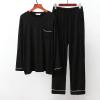 Mymyguoe Men's Pyjama Set Sleepwear Pyjamas Long Sleeve Leisure Suit Sleepwear Men's Two Piece Set Crew Neck Long Sleeve Top and Checked Pyjama Bottoms with Pocket Sleepwear Leisure Suit, A Black, L view 3