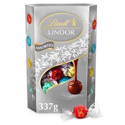 Lindt Lindor Silver Assorted Chocolate Truffles 337g Box (Approx. 26 Balls) Smooth Filling Valentines Day, Mothers Day, Easter, Gift, Birthday, Congratulations, Sharing Treat