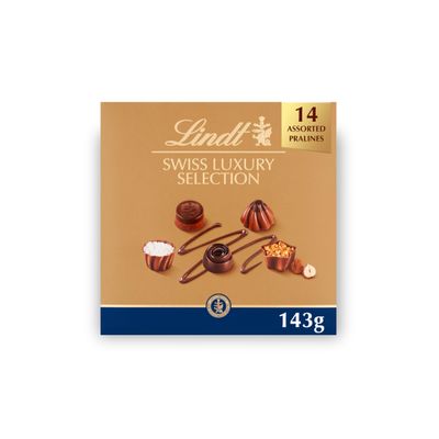 Lindt Swiss Luxury Selection  143g Small Gift Box  14 Assorted Pralines  Valentines Day, Mothers Day, Easter, Gift for Him & Her