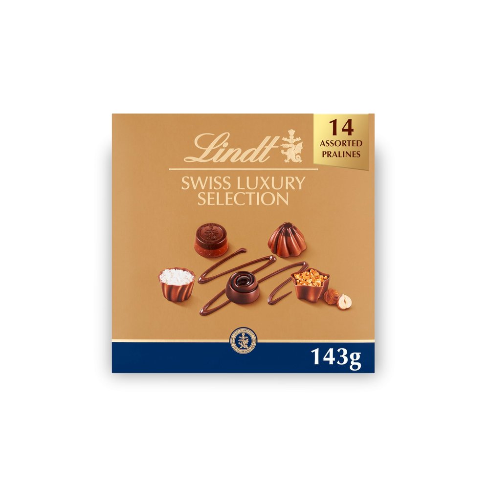Lindt Swiss Luxury Selection  143g Small Gift Box  14 Assorted Pralines  Valentines Day, Mothers Day, Easter, Gift for Him & Her