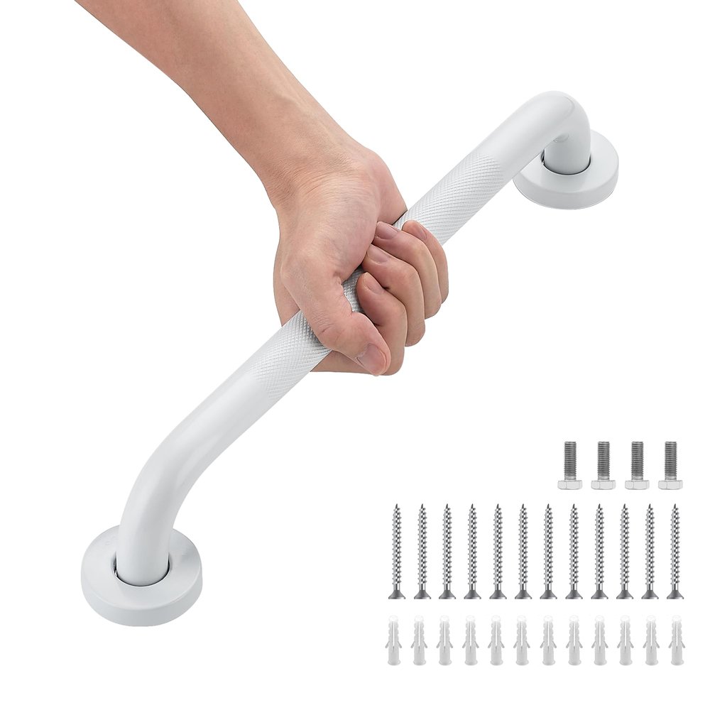 2 Pack Grab Bars for Shower Handle, 12 Inch Anti Slip Shower Grab Bars for Seniors, Stainless Steel Knurled Handicap Grab Bars for Bathroom, Grab Bars for Elderly for Wall(White, 1" Diameter)