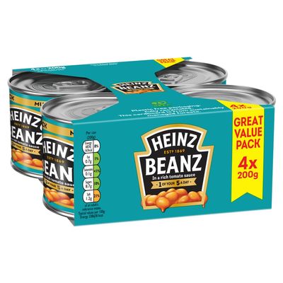 HEINZ Beanz in a Rich Tomato Sauce Great Value Pack 4 x 200g