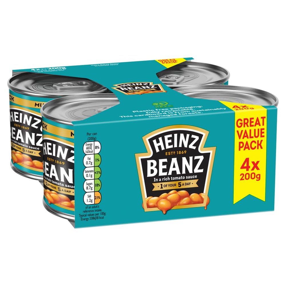 HEINZ Beanz in a Rich Tomato Sauce Great Value Pack 4 x 200g