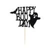 Glitter Happy Boo Day Cake Topper - Happy Halloween Birthday Ghost Cake Decorations, First Birthday Baby Shower Party Supplies Black view 2