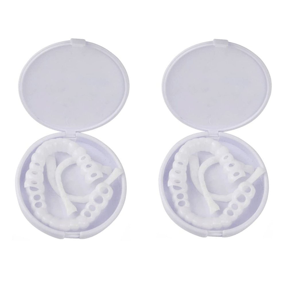Flipped Warmth 2 Pair Instant Veneers Dentures Fake Teeth, Cosmetic Tooth Covering, False Teeth Veneers Top and Bottom, Temporary Upper and Lower False Teeth for Men and Women