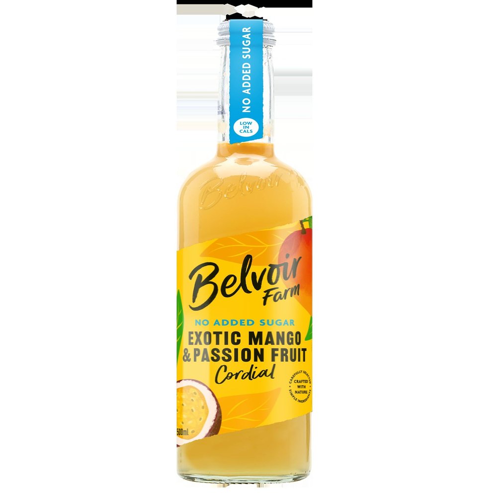 Belvoir Farm - Exotic Mango & Passionfruit Cordial, Real Fruit, Simple Ingredients, Dilute to Taste, No Added Sugar, Gluten Free, Suitable for Vegans & Vegetarians 6x500ml