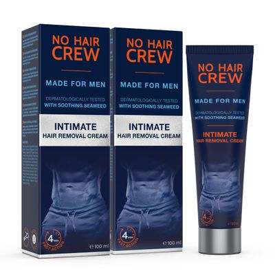 NO HAIR CREW - 2 x Intimate Hair Removal Cream for the Male Genital Area - Gentle Depilatory Cream for Mens Sensitive Areas (Pubic, Groin, Buttocks), Dermatologically Tested, (2 x 100ml)