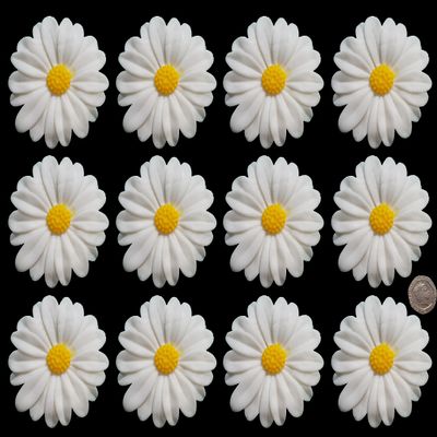 12 x edible 3D Extra Large 7cm Daisies Flowers icing toppers, cake cupcakes decorations (Cream)