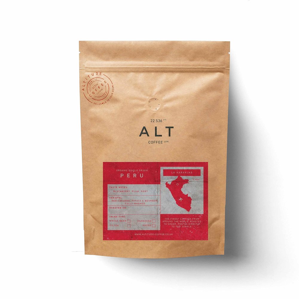 Altitude Coffee London - Peruvian Single Origin Specialty Coffee, Blackberry/Plum/Port, Whole Beans, Medium Roast (250g)